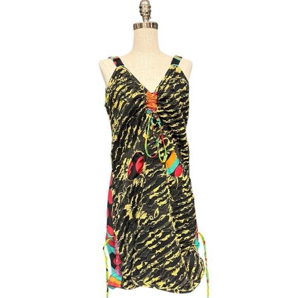 Y2K Colorful Patterned Dress with Pockets Beach Dress Funky Polka Dot - Picture 5 of 12